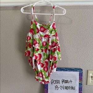 Posh Peanut Pink and Green Strawberry Romper
